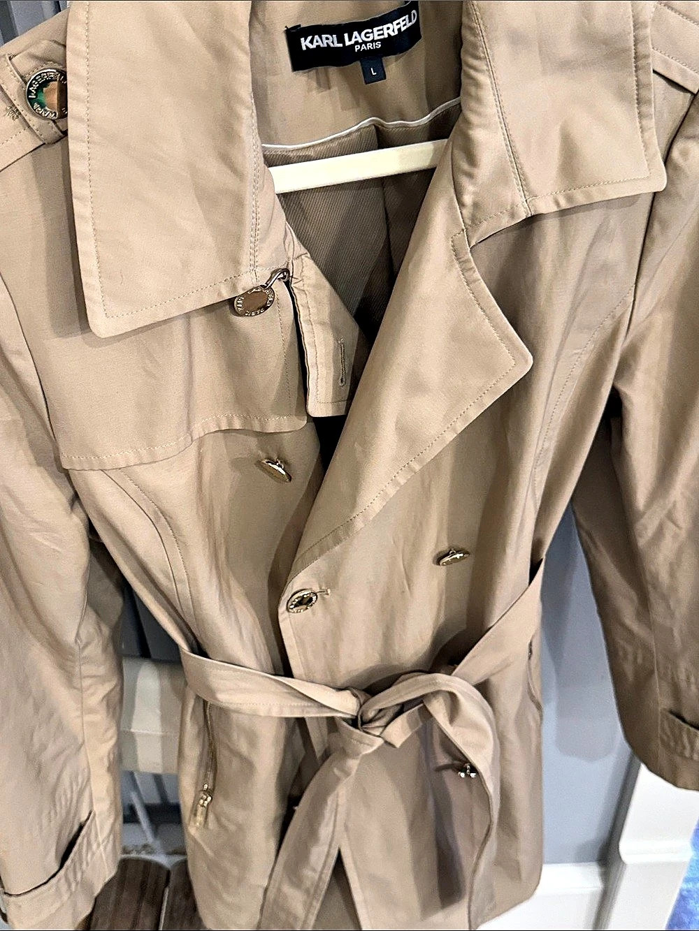 Karl Lagerfeld Trench Coat in Brown Size Large Like New